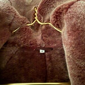 Christia Italian Suede Shearling sheepskin knee-length Jacket w/ Faux Fur Hood